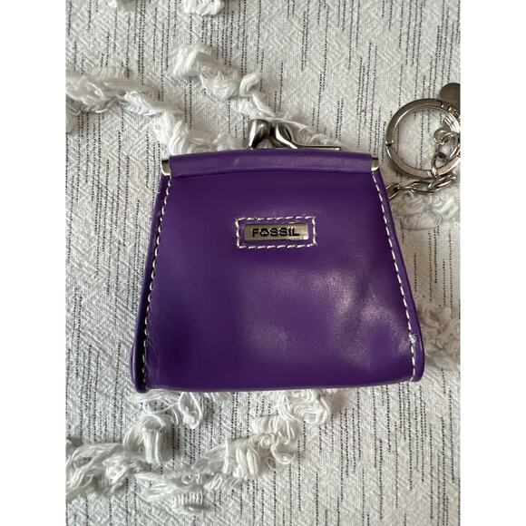 Vintage Fossil Purple Keychain Coin Purse Leather - Picture 2 of 6